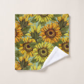 Sonnenblumenmuster mit Foliage im Hintergrund Badhandtuch Set (Waschlappen)