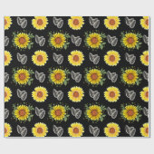 Sonnenblumenmuster Papier, schwarzer Hintergrund Geschenkpapier (Flach)