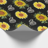 Sonnenblumenmuster Papier, schwarzer Hintergrund Geschenkpapier (Ecke)