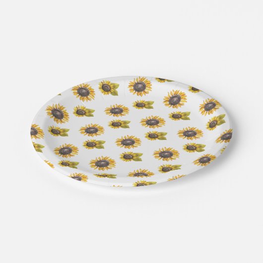Sonnenblumenmuster-Party Pappteller (Schrägansicht)