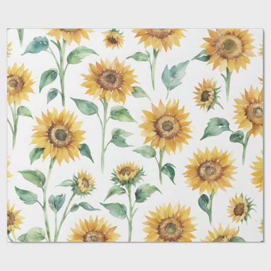 Sonnenblumenmuster Wasserfarbe Botanisch Geschenkpapier (Flach)