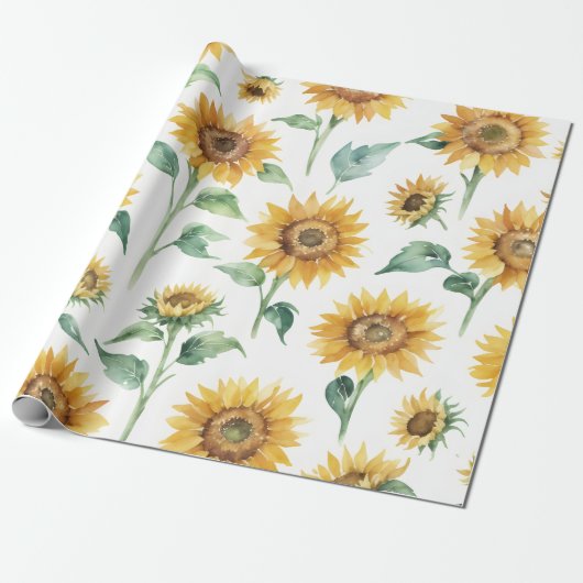 Sonnenblumenmuster Wasserfarbe Botanisch Geschenkpapier (Ungerollt)