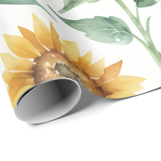 Sonnenblumenmuster Wasserfarbe Botanisch Geschenkpapier (Rolleneckpunkt)