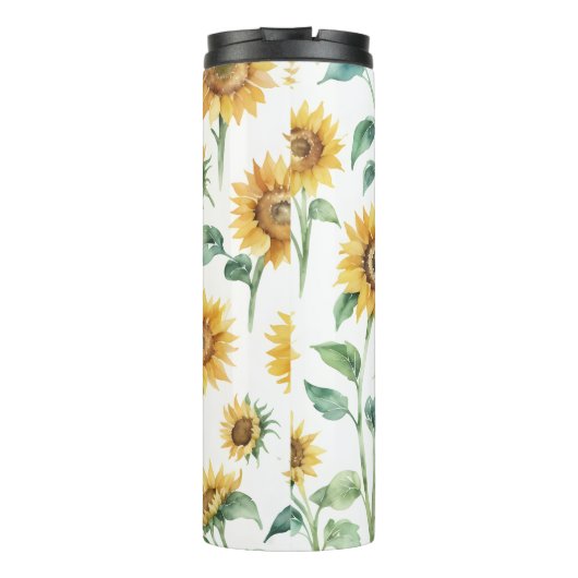 Sonnenblumenmuster Wasserfarbe Botanisch Thermosbecher (Rückseite)