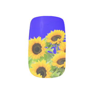 Sonnenblumennagel Art Ukraine Flaggenfarben Gelb B Minx Nagelkunst