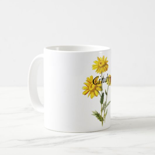 Sonnenblumenname Kaffeebezeichnung Tasse (Vorderseite Links)