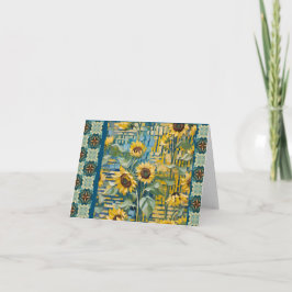 Sonnenblumennotecards, Gold und aquamarine Patchwo Dankeskarte
