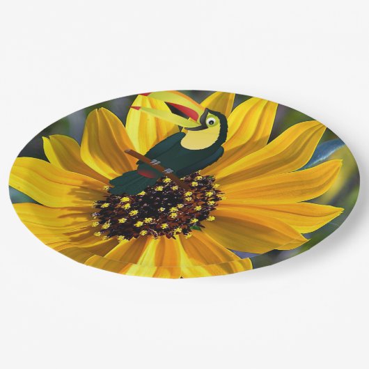 Sonnenblumenpapagewein-Teller Pappteller (Schrägansicht)
