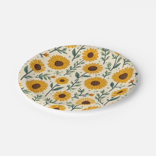 Sonnenblumenpapier und Party-Teller Pappteller (Schrägansicht)