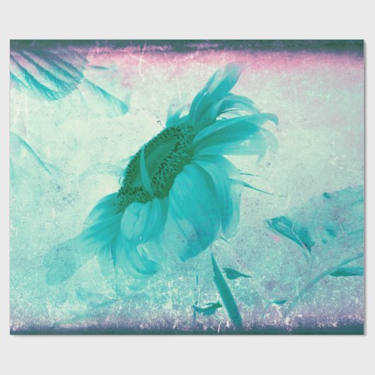Sonnenblumenpastellgelb Aquamarin Vintag antike Geschenkpapier (Flach)