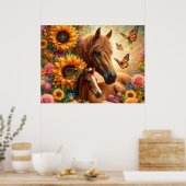 Sonnenblumenpferd und Fohlen Poster (Küche)