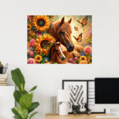 Sonnenblumenpferd und Fohlen Poster (Heimbüro)