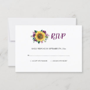 Sonnenblumenplatte Lila Rose Blumenhochzeit RSVP Karte
