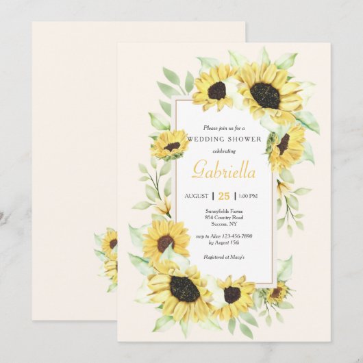 Sonnenblumenrahmen Einladung (Vorne/Hinten)