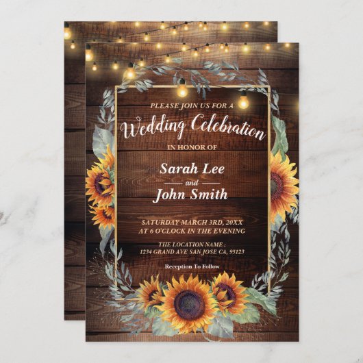 Sonnenblumenrahmen Einladung (Vorne/Hinten)