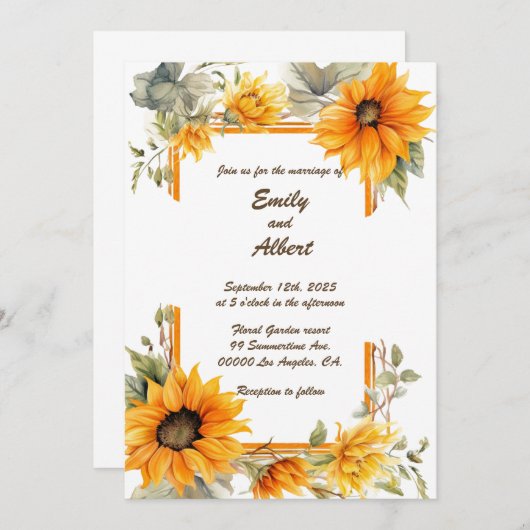 Sonnenblumenrahmen: Personalisierte Einladung zum (Vorne/Hinten)