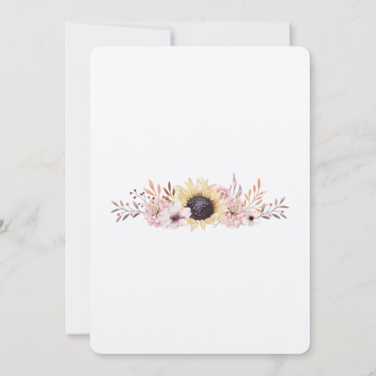 Sonnenblumenrahmen Späte Sommer Blumenhochzeit Einladung (Rückseite)