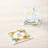 Sonnenblumenring: Personalisierter Hochzeitstag Un Rechteckiger Pappuntersetzer (Vor Ort)