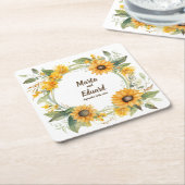 Sonnenblumenring: Personalisierter Hochzeitstag Un Rechteckiger Pappuntersetzer (angewinkelt)