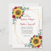 Sonnenblumenrot Moderne geometrische Hochzeit Einladung (Vorderseite)