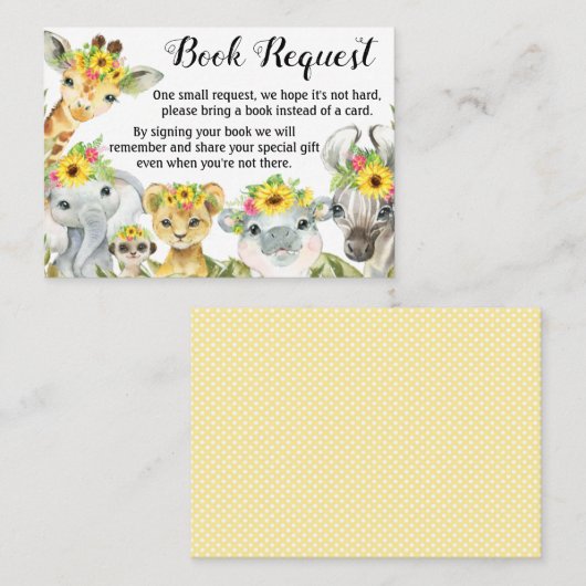 Sonnenblumensafari Babydusche Reservierungskarten Visitenkarte (Vorne/Hinten)