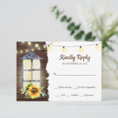 Sonnenblumensaite Light Lantern Rustikale Holzverh RSVP Karte (Stehend Vorderseite)