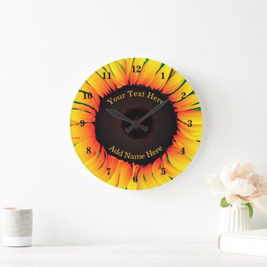 Sonnenblumensäulenuhr mit benutzerdefiniertem Text Große Wanduhr (Zuhause)