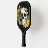 Sonnenblumenschädel auf schwarz pickleball schläger (Links)