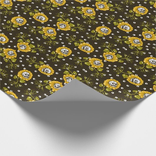 Sonnenblumenschädel: Einzigartiges, nahtloses Must Geschenkpapier (Ecke)