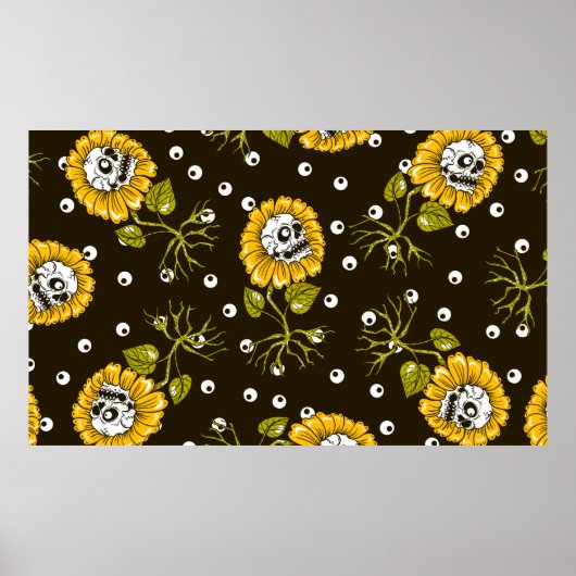 Sonnenblumenschädel nahtlos Muster Poster (Vorne)
