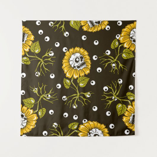 Sonnenblumenschädel nahtlos Muster Wandteppich (Vorderseite)
