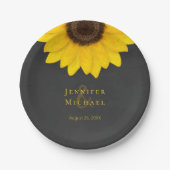 Sonnenblumenschalkboard rustikale Blumenhochzeit Pappteller (Vorderseite)