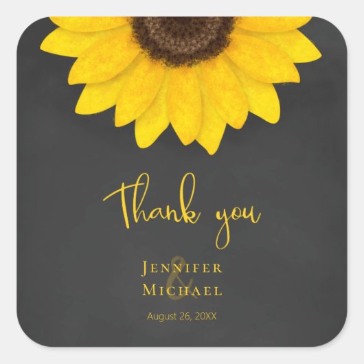 Sonnenblumenschalkpappe rustikales Hochzeitsplatz Quadratischer Aufkleber (Vorderseite)
