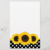 Sonnenblumenschwarz und weiße Polka-Punkte Briefpapier (Vorderseite)