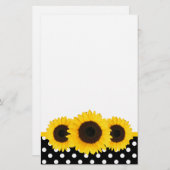 Sonnenblumenschwarz und weiße Polka-Punkte Briefpapier (Vorne/Hinten)