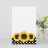 Sonnenblumenschwarz und weiße Polka-Punkte Briefpapier (Stehend Vorderseite)