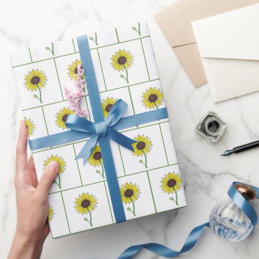 Sonnenblumenskizze auf Weiß Geschenkpapier (Schenken)