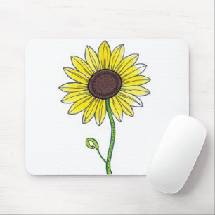Sonnenblumenskizze auf Weiß Mousepad