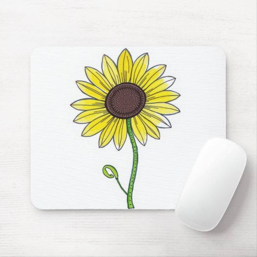 Sonnenblumenskizze auf Weiß Mousepad (Mit Mouse)