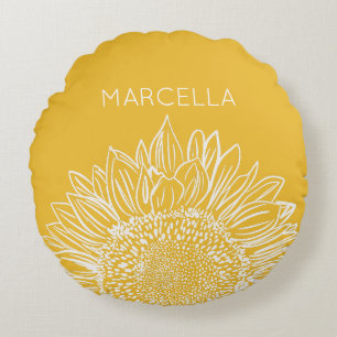 Sonnenblumenskizze Moderner Individuelle Name Rundes Kissen