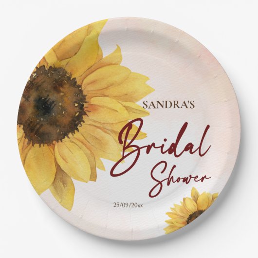 Sonnenblumensommer Herbst Brautparty gedruckt Pappteller (Vorderseite)