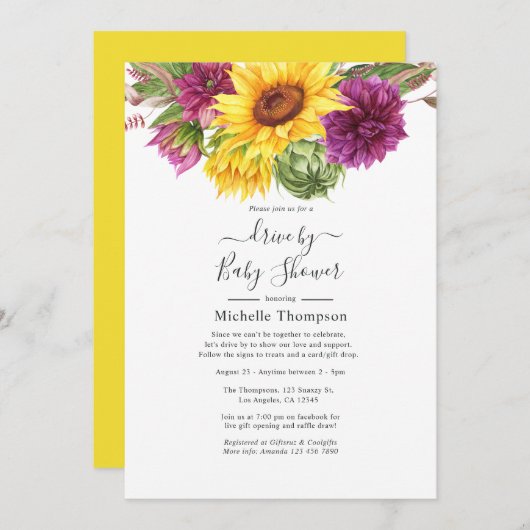 Sonnenblumensommer mit Bridal oder Babydusche Einladung (Vorne/Hinten)