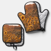 Sonnenblumensonne in ländlicher Feldfarbe Ofenhandschuh & Topflappen-Set (Vorderseite/Rückseite)