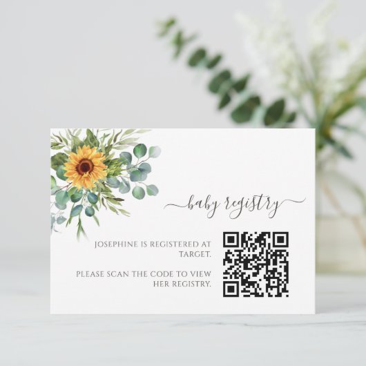 Sonnenblumensonnendusche Babydusche QR Code Begleitkarte (Stehend Vorderseite)
