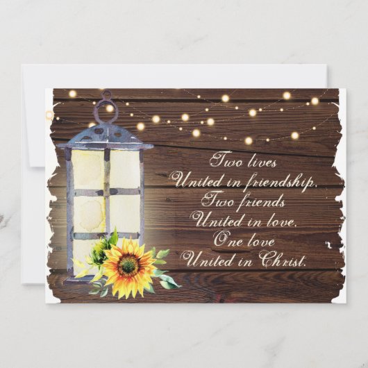 Sonnenblumenspieße Laternenleuchten Rustikales Hol Save The Date (Rückseite)