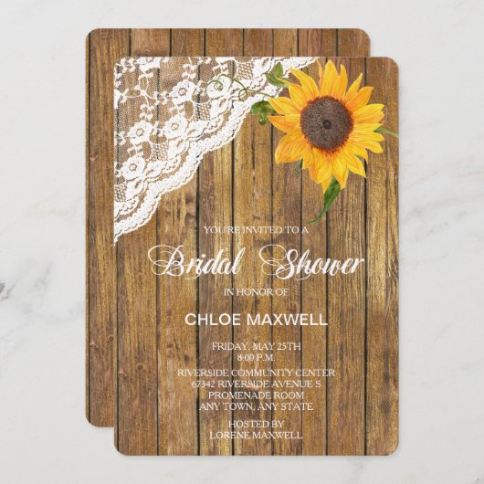 Sonnenblumenspitze Holz Blumenblume Brautparty Einladung (Vorne/Hinten)