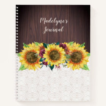 Sonnenblumenspitze Holz Personalisiert Name Journa