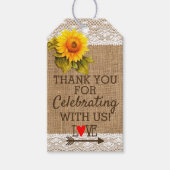 Sonnenblumenspitze und Burlap-Gastgeschenk Hochzei Geschenkanhänger (Vorderseite)