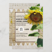 Sonnenblumenspitze Vintage Rustikale Holzbäume Einladung (Vorne/Hinten)