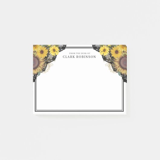 Sonnenblumenspitze vom Schreibtisch aus Post-it Klebezettel (Vorderseite)